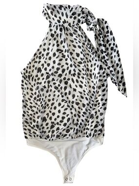Express Black and White Dotted Halter One-Piece bodysuit